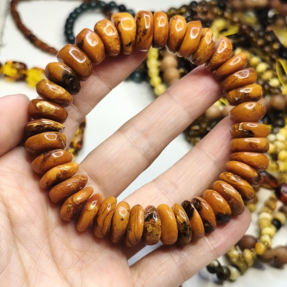 155 Classic Amber Bead Stretch Bracelet - Warm Honey Brown